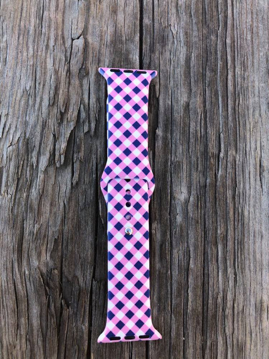 Pink and Navy Plaid Apple Watch Band (two sizes)