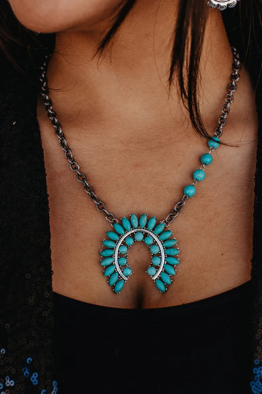 The Tell Me About It Turquoise Squash Blossom Necklace